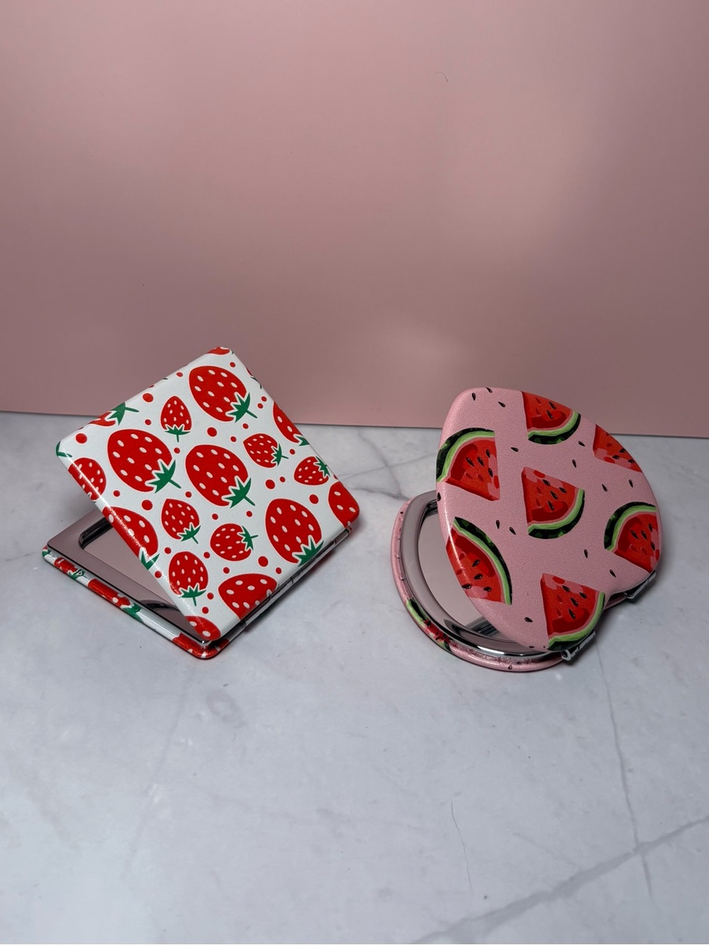 🍓🍉 Compact Mirrors - Strawberry & Watermelon Prints